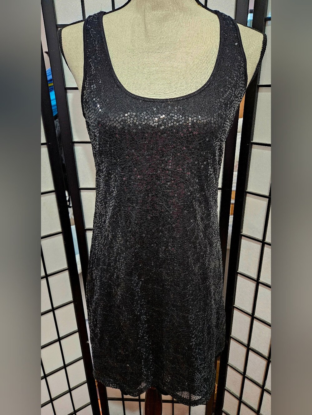 Pink Rose Large Black Sequins Tank Dress